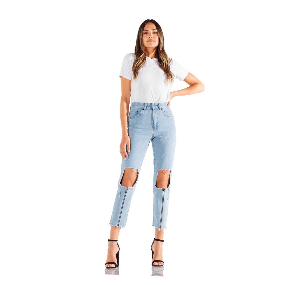 Zip up ripped jeans